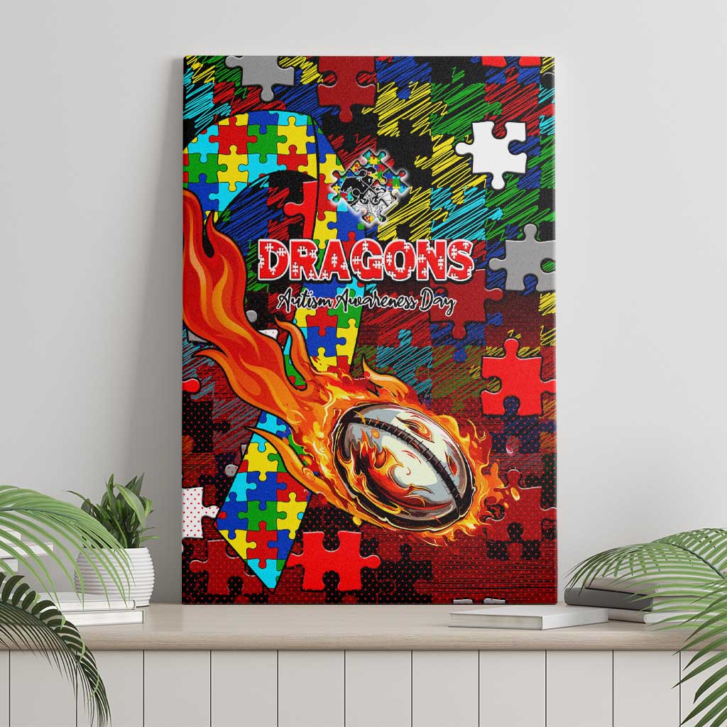 Dragons Autism Awareness Canvas Wall Art Puzzle Flames Rugby Ball