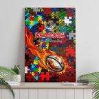 Dragons Autism Awareness Canvas Wall Art Puzzle Flames Rugby Ball