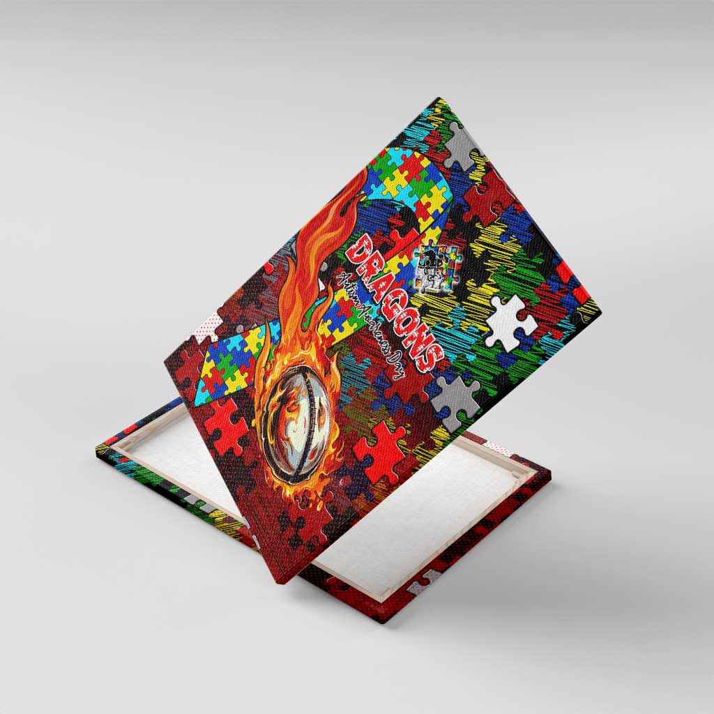 Dragons Autism Awareness Canvas Wall Art Puzzle Flames Rugby Ball