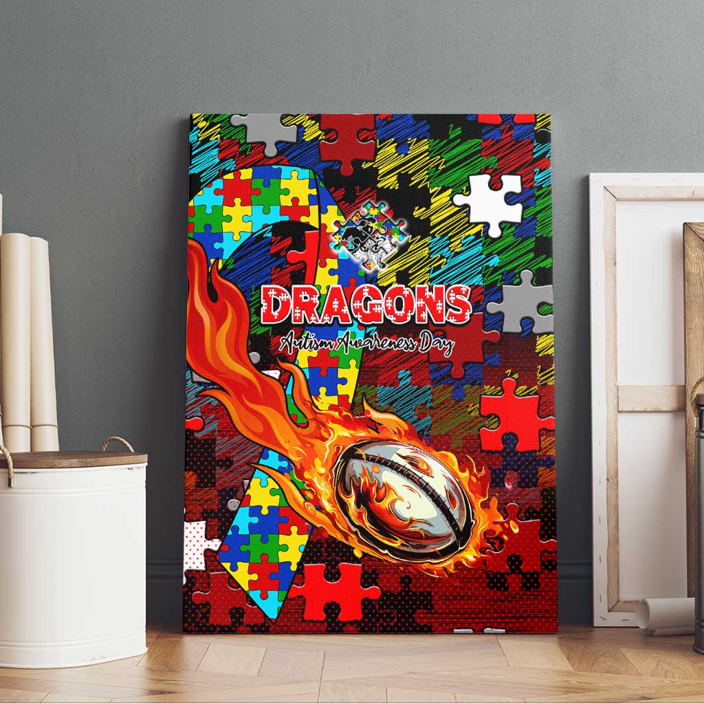 Dragons Autism Awareness Canvas Wall Art Puzzle Flames Rugby Ball