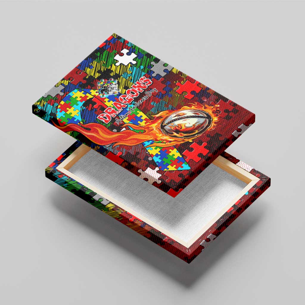 Dragons Autism Awareness Canvas Wall Art Puzzle Flames Rugby Ball