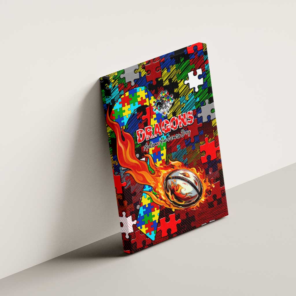 Dragons Autism Awareness Canvas Wall Art Puzzle Flames Rugby Ball