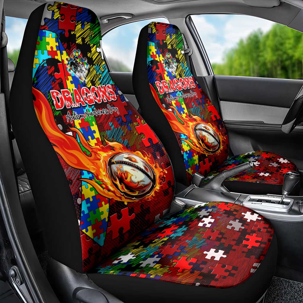 Dragons Autism Awareness Car Seat Cover Puzzle Flames Rugby Ball