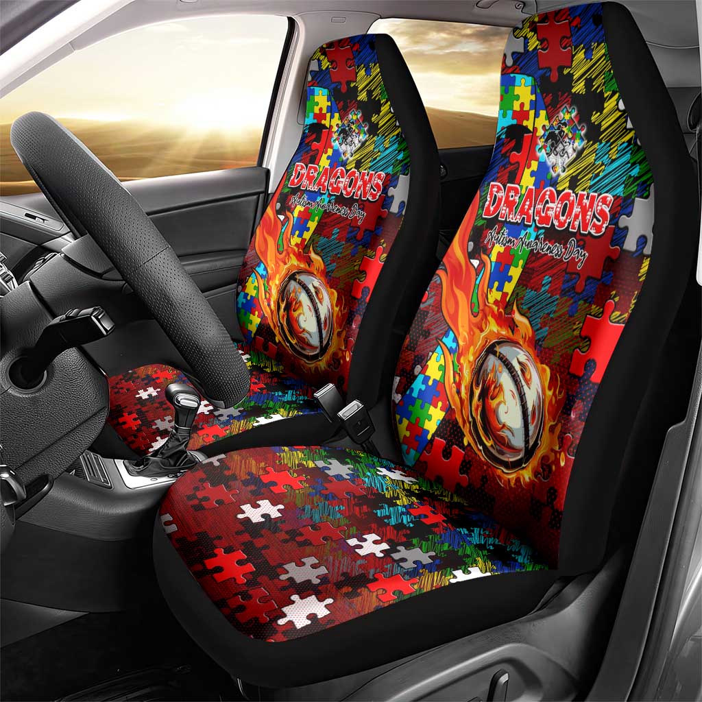 Dragons Autism Awareness Car Seat Cover Puzzle Flames Rugby Ball