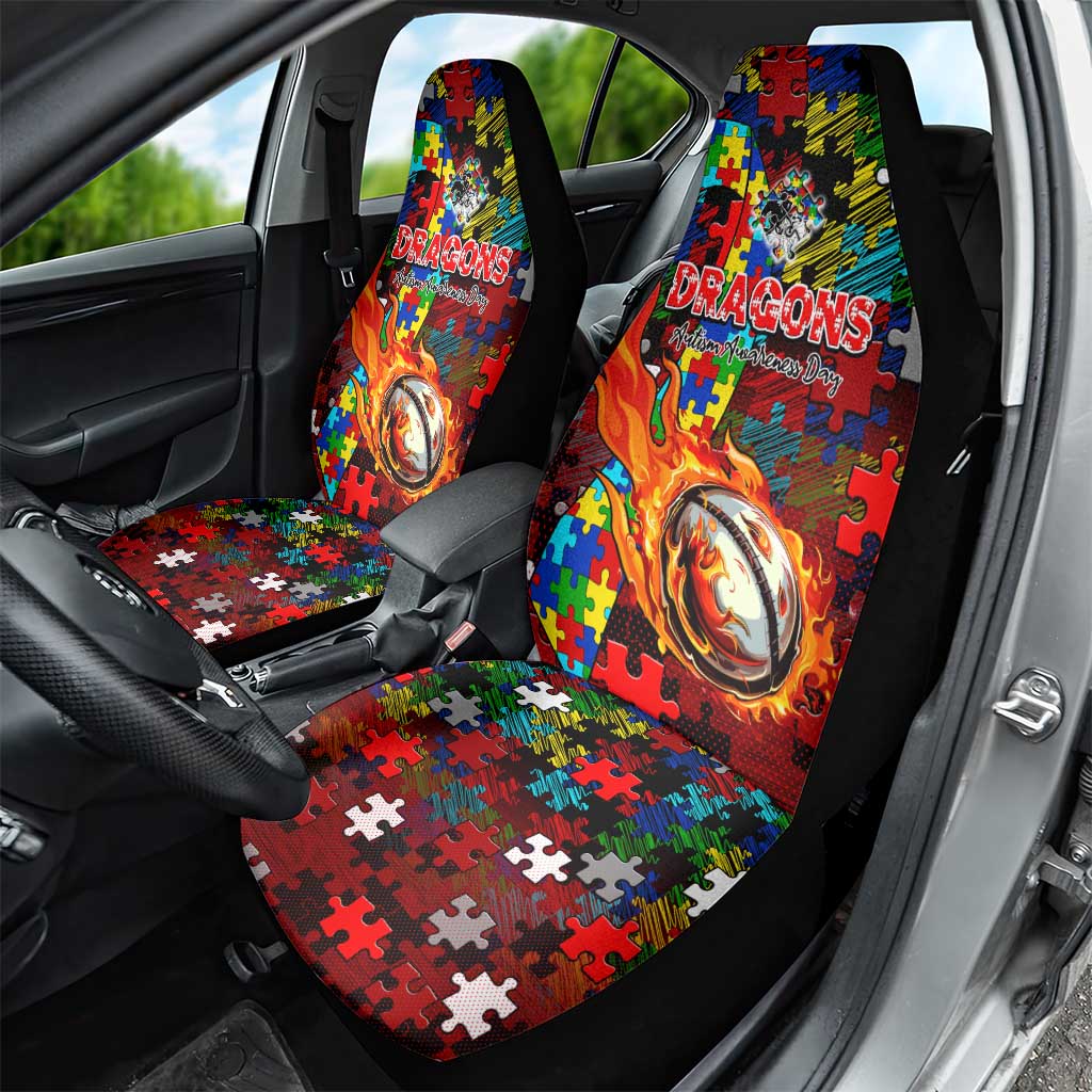 Dragons Autism Awareness Car Seat Cover Puzzle Flames Rugby Ball