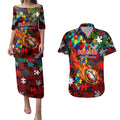 Dragons Autism Awareness Couples Matching Puletasi and Hawaiian Shirt Puzzle Flames Rugby Ball
