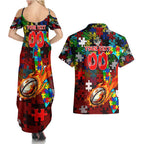 Dragons Autism Awareness Couples Matching Summer Maxi Dress and Hawaiian Shirt Puzzle Flames Rugby Ball
