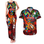 Dragons Autism Awareness Couples Matching Tank Maxi Dress and Hawaiian Shirt Puzzle Flames Rugby Ball