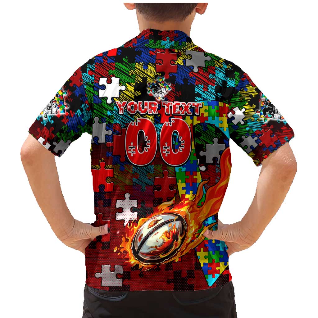 Dragons Autism Awareness Family Matching Mermaid Dress and Hawaiian Shirt Puzzle Flames Rugby Ball