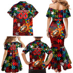Dragons Autism Awareness Family Matching Mermaid Dress and Hawaiian Shirt Puzzle Flames Rugby Ball