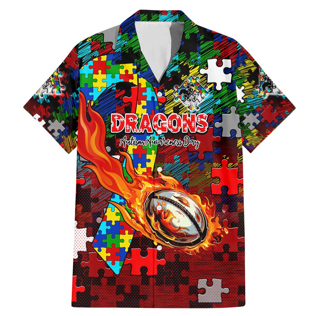 Dragons Autism Awareness Family Matching Mermaid Dress and Hawaiian Shirt Puzzle Flames Rugby Ball