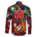 Dragons Autism Awareness Family Matching Off The Shoulder Long Sleeve Dress and Hawaiian Shirt Puzzle Flames Rugby Ball