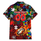 Dragons Autism Awareness Family Matching Off Shoulder Maxi Dress and Hawaiian Shirt Puzzle Flames Rugby Ball