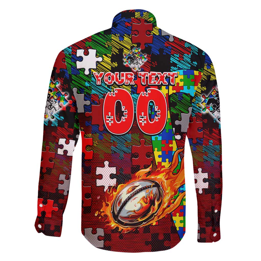Dragons Autism Awareness Family Matching Off Shoulder Maxi Dress and Hawaiian Shirt Puzzle Flames Rugby Ball