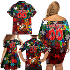 Dragons Autism Awareness Family Matching Off Shoulder Short Dress and Hawaiian Shirt Puzzle Flames Rugby Ball