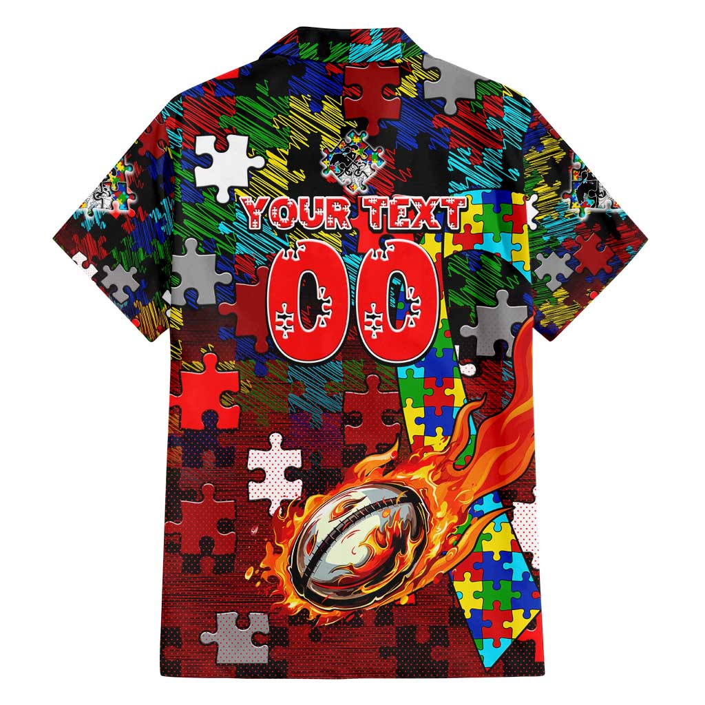 Dragons Autism Awareness Family Matching Off Shoulder Short Dress and Hawaiian Shirt Puzzle Flames Rugby Ball