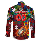 Dragons Autism Awareness Family Matching Off Shoulder Short Dress and Hawaiian Shirt Puzzle Flames Rugby Ball