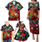 Dragons Autism Awareness Family Matching Puletasi and Hawaiian Shirt Puzzle Flames Rugby Ball