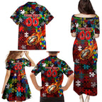 Dragons Autism Awareness Family Matching Puletasi and Hawaiian Shirt Puzzle Flames Rugby Ball
