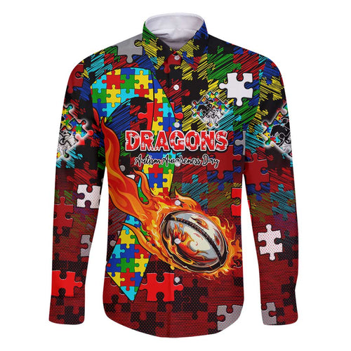 Dragons Autism Awareness Family Matching Puletasi and Hawaiian Shirt Puzzle Flames Rugby Ball