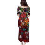 Dragons Autism Awareness Family Matching Puletasi and Hawaiian Shirt Puzzle Flames Rugby Ball