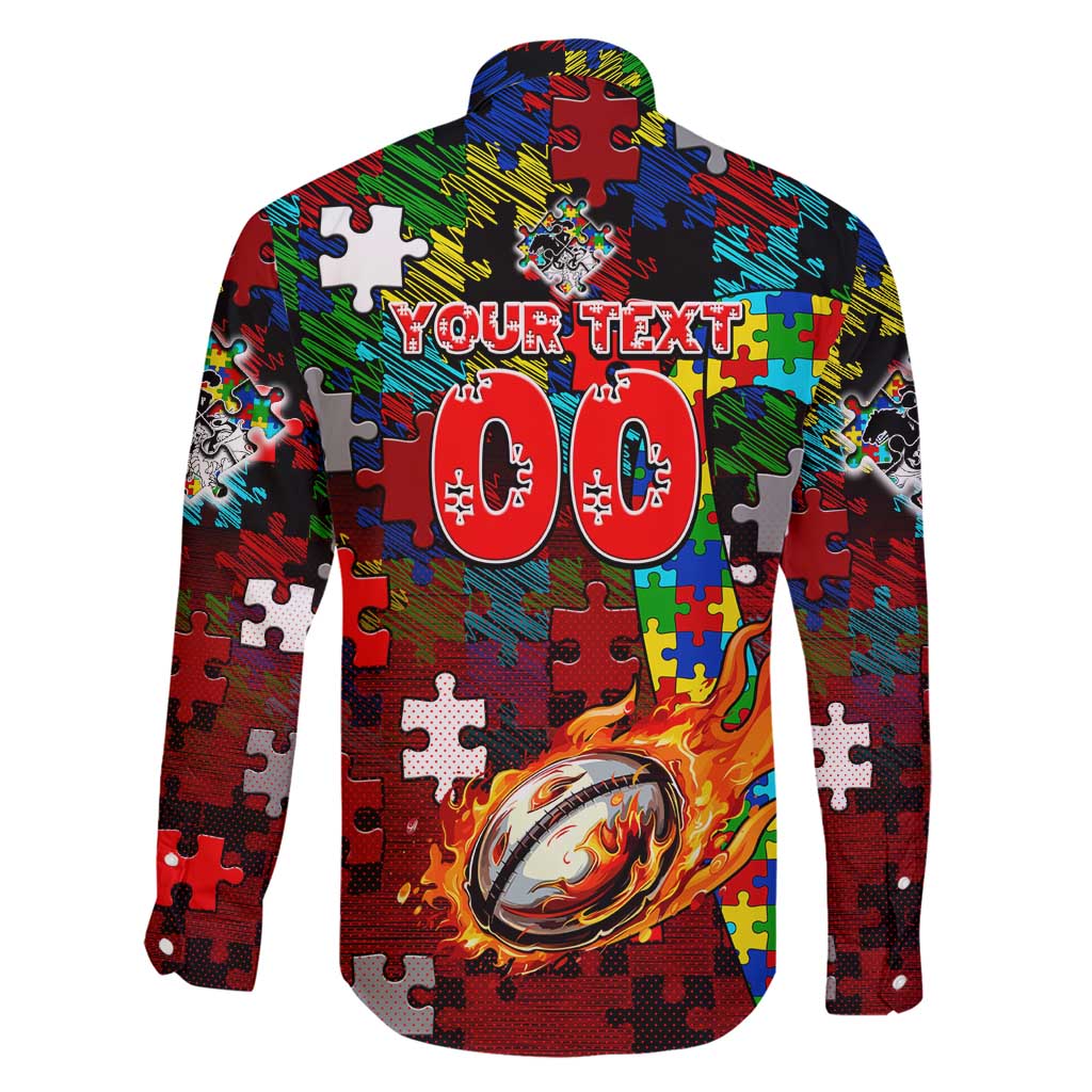 Dragons Autism Awareness Family Matching Short Sleeve Bodycon Dress and Hawaiian Shirt Puzzle Flames Rugby Ball