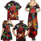 Dragons Autism Awareness Family Matching Summer Maxi Dress and Hawaiian Shirt Puzzle Flames Rugby Ball