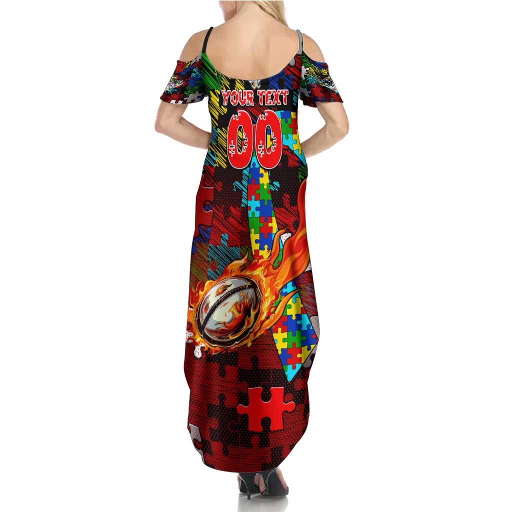 Dragons Autism Awareness Family Matching Summer Maxi Dress and Hawaiian Shirt Puzzle Flames Rugby Ball