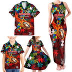 Dragons Autism Awareness Family Matching Tank Maxi Dress and Hawaiian Shirt Puzzle Flames Rugby Ball