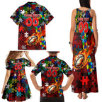 Dragons Autism Awareness Family Matching Tank Maxi Dress and Hawaiian Shirt Puzzle Flames Rugby Ball