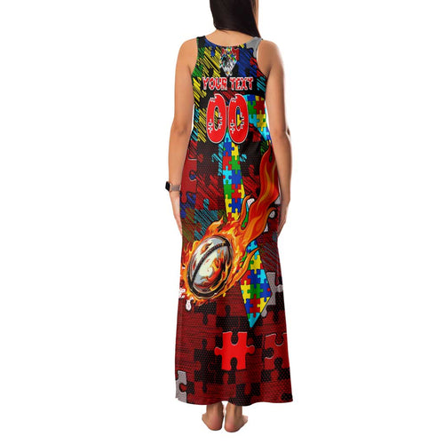Dragons Autism Awareness Family Matching Tank Maxi Dress and Hawaiian Shirt Puzzle Flames Rugby Ball