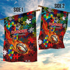 Dragons Autism Awareness Garden Flag Puzzle Flames Rugby Ball