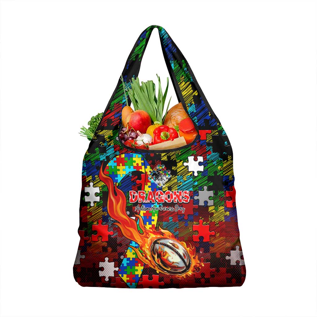 Dragons Autism Awareness Grocery Bag Puzzle Flames Rugby Ball
