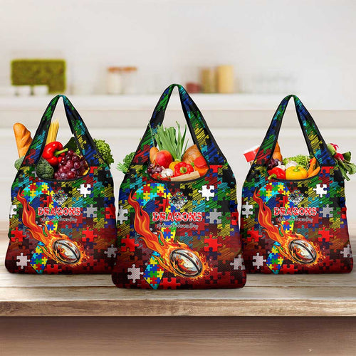Dragons Autism Awareness Grocery Bag Puzzle Flames Rugby Ball