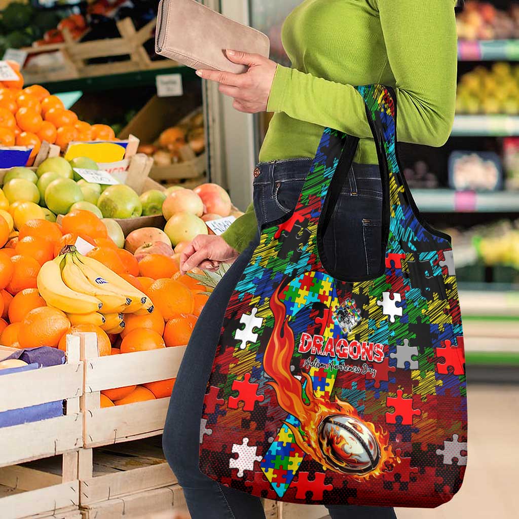 Dragons Autism Awareness Grocery Bag Puzzle Flames Rugby Ball