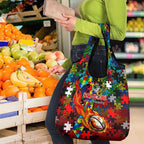 Dragons Autism Awareness Grocery Bag Puzzle Flames Rugby Ball