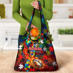 Dragons Autism Awareness Grocery Bag Puzzle Flames Rugby Ball