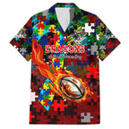 Dragons Autism Awareness Hawaiian Shirt Puzzle Flames Rugby Ball