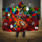 Dragons Autism Awareness Hooded Blanket Puzzle Flames Rugby Ball