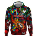 Dragons Autism Awareness Hoodie Puzzle Flames Rugby Ball