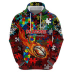 Dragons Autism Awareness Hoodie Puzzle Flames Rugby Ball