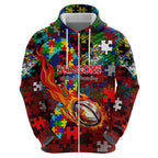 Dragons Autism Awareness Hoodie Puzzle Flames Rugby Ball