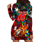 Dragons Autism Awareness Hoodie Dress Puzzle Flames Rugby Ball