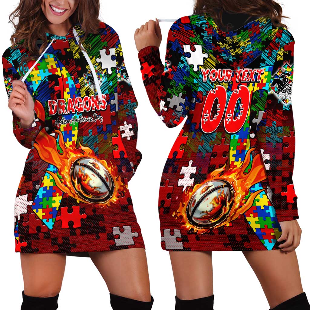 Dragons Autism Awareness Hoodie Dress Puzzle Flames Rugby Ball