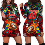 Dragons Autism Awareness Hoodie Dress Puzzle Flames Rugby Ball