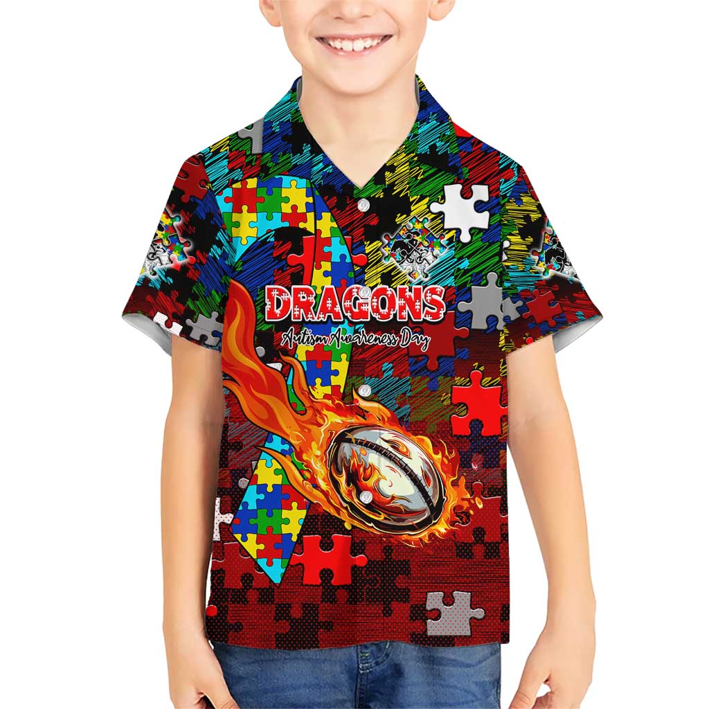 Dragons Autism Awareness Kid Hawaiian Shirt Puzzle Flames Rugby Ball