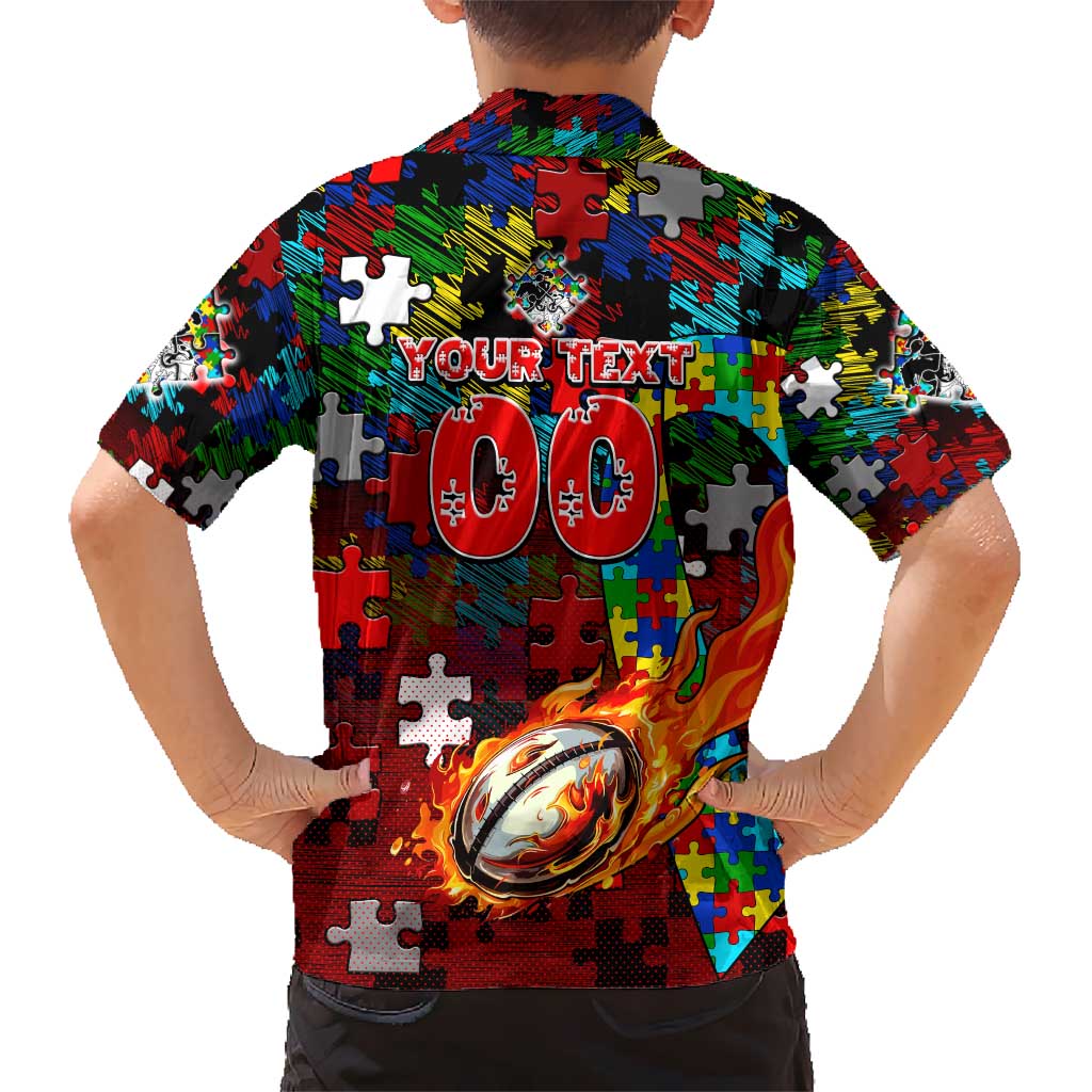 Dragons Autism Awareness Kid Hawaiian Shirt Puzzle Flames Rugby Ball