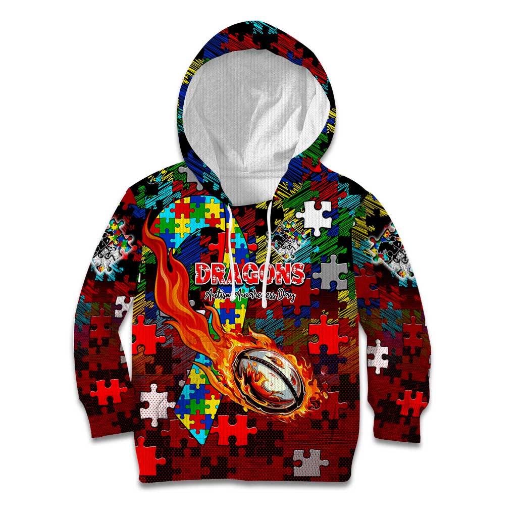 Dragons Autism Awareness Kid Hoodie Puzzle Flames Rugby Ball
