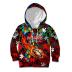 Dragons Autism Awareness Kid Hoodie Puzzle Flames Rugby Ball