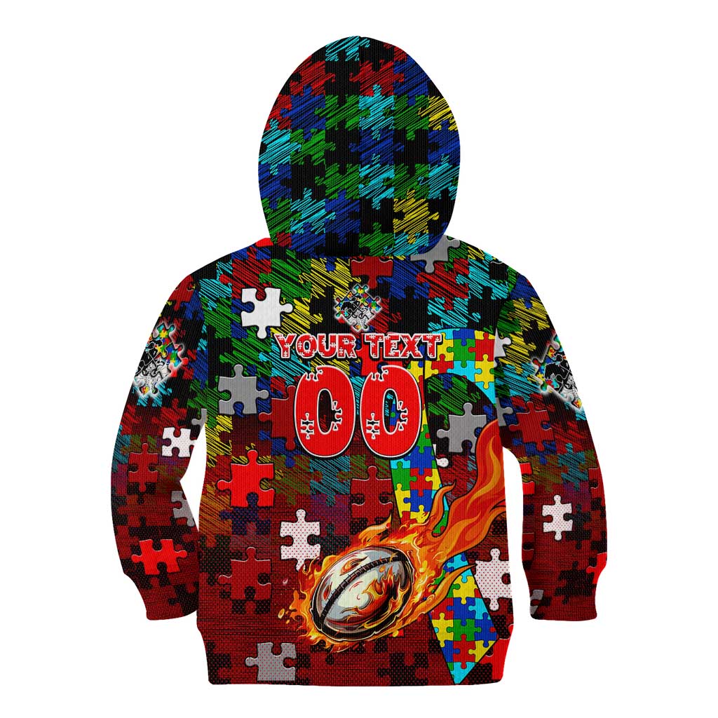 Dragons Autism Awareness Kid Hoodie Puzzle Flames Rugby Ball